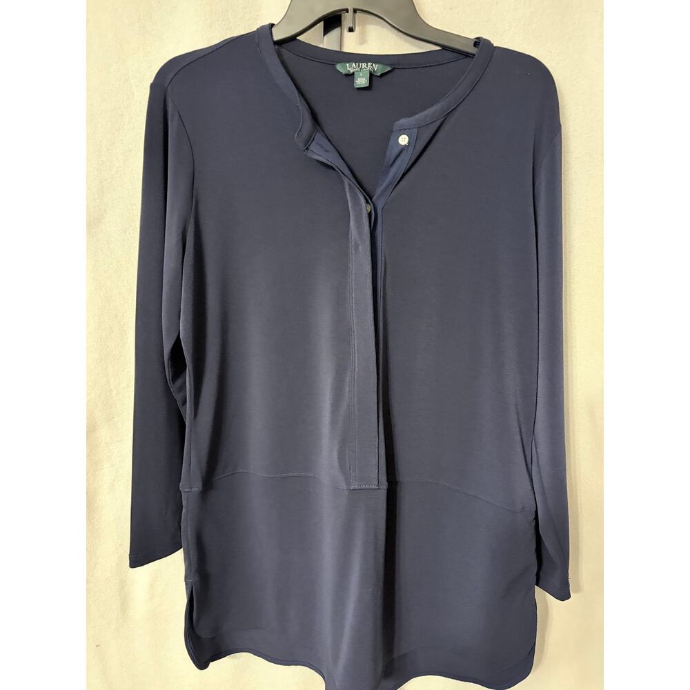 Lauren Ralph Lauren Navy Blue Long Sleeve Henley Tunic Top Size L - Picture 2 of 3